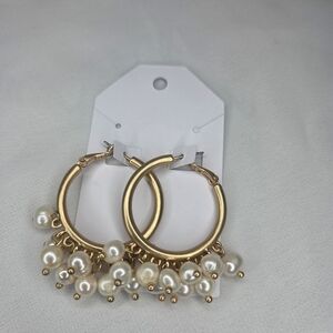 White House Black Market Gold Pearl Drop Earrings